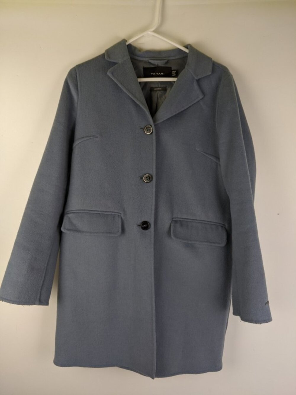 Tahari Wool Blend Button Down Trench Coat Womens Size Medium Blue